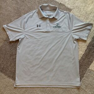 Under Armour Friars Golf Polo Shirt Men XL Grey White Striped HeatGear Loose Fit